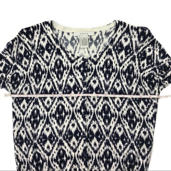 Grace Cardigan Ikat Pattern Black White Navy Med - Picture 6 of 8